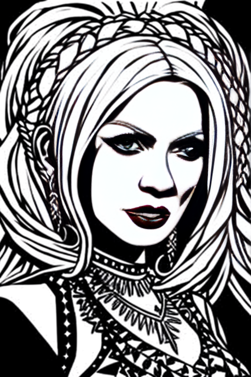 monochrome  drawing   Leila Lowfire  Avril Lavigne hybrid as a tribal queen by WoD1  <hypernet:WoD1:1>